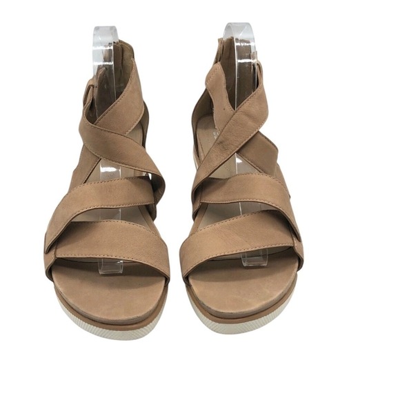 Eileen Fisher Women Tan Leather Strappy Wedge Sandals Size 9 - Picture 3 of 13